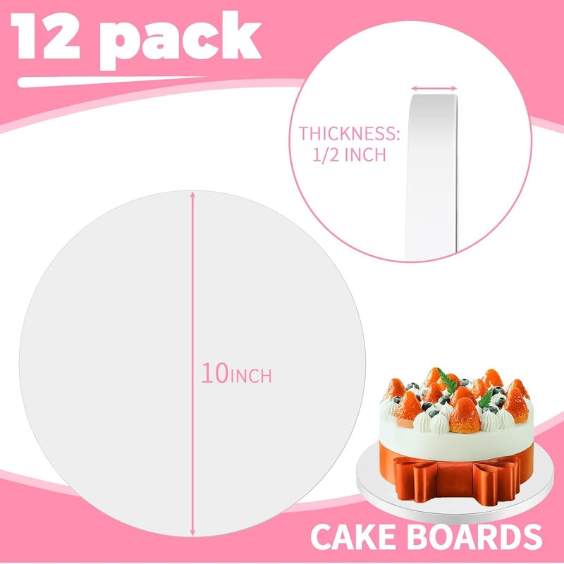 CHENZEM 10 Inch Cake Board Drums Round, 12-Pack, White, Sturdy 1/2" Thick Heavy Or Multi-Tiered Cakes for Bithday Wedding Party. (10inch(12pack)) - Image 2